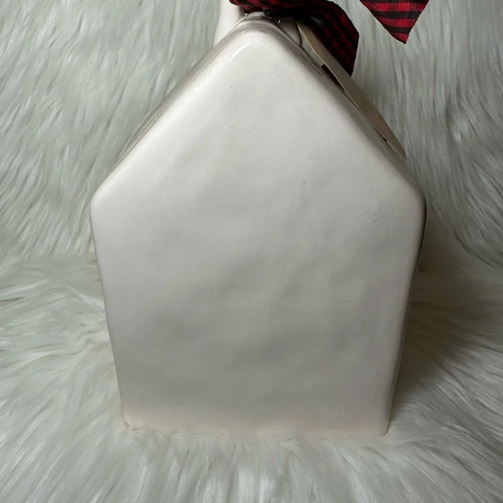 Rae Dunn Ho Ho Ho Birdhouse with Red Plaid Ribbon